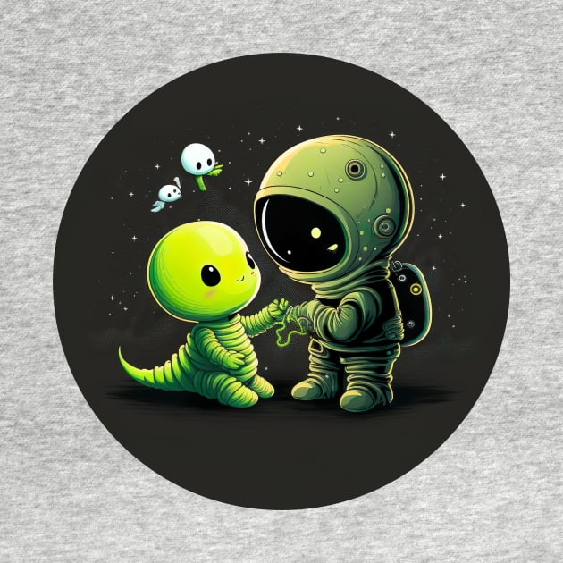 Cute Alien and an astronaut standing together by Usama Design